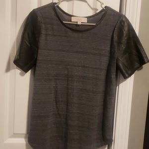 LOFT vegan leather sleeved shirt